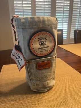 Item 52 Wrangler Light Blue Denim Bottle Sleeve with Tito's Tag prom